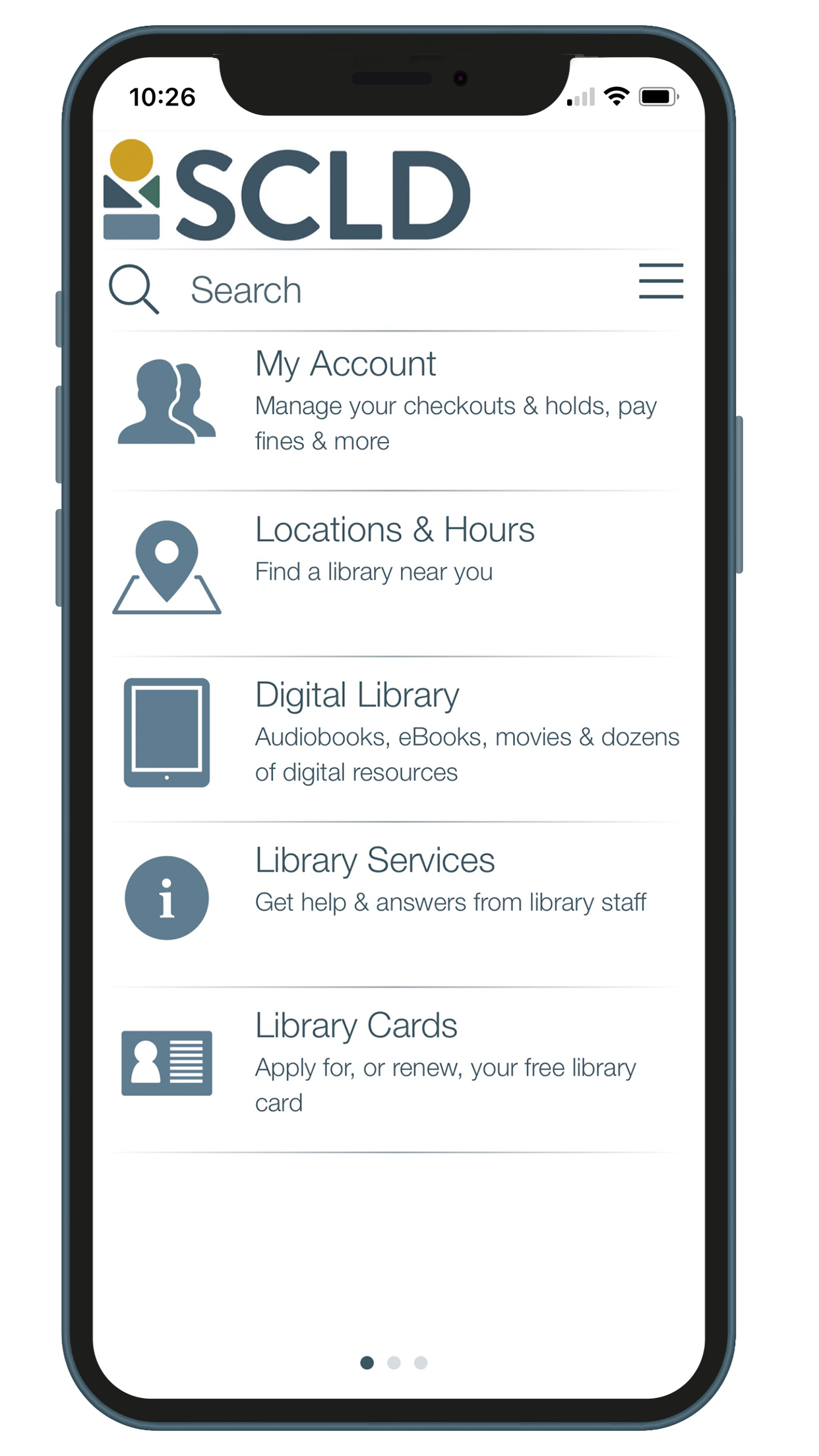 Mobile phone showing the Spokane County Library app