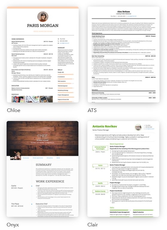 Some of the resume and CV Templates