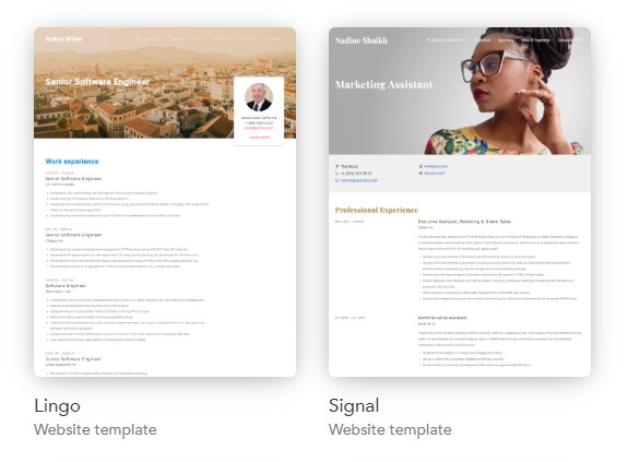 Two of the website resume templates