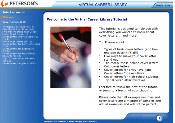 Lesson on cover letters in the Virtual Career Library