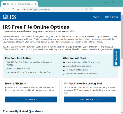 Image 4: Free File Online Options (www.irs.gov)