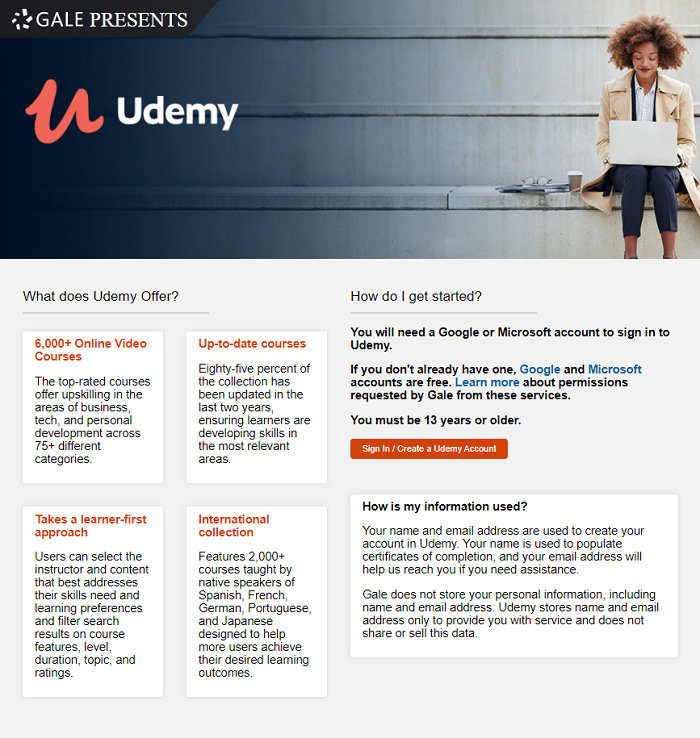 Gale Presents Udemy Sign-in Page