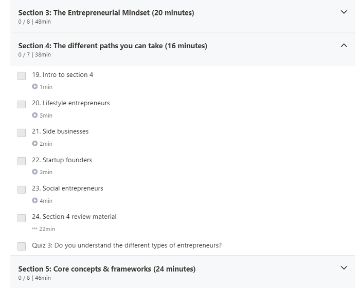 The course section: “The different paths you can take”