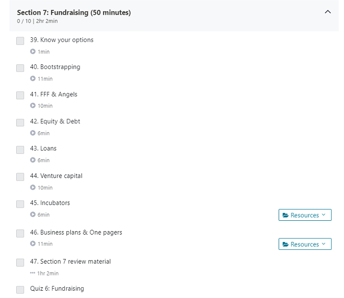 The course section: "Fundraising"