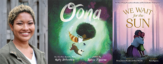 Illustrator Raissa Figueroa and two of her book covers