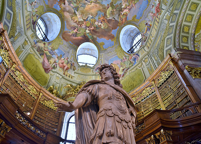 View of part of the Prunksaal (State Hall) of the Austrian National Library; image by Bahnfrend