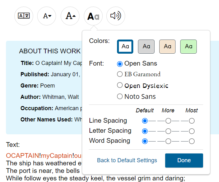 Litfinder document display options