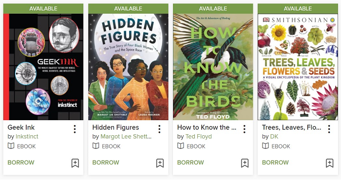 Four books found on the OverDrive books list "Be a Citizen Scientist!"