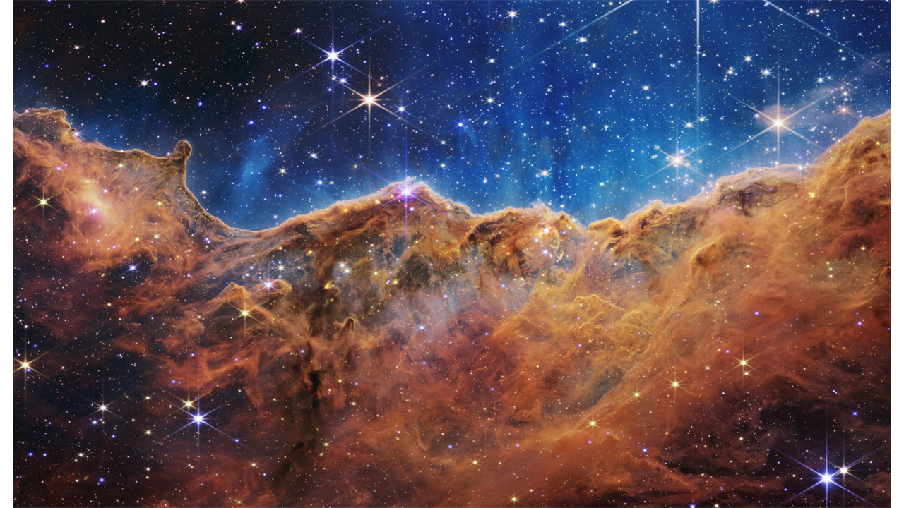 The Cosmic Cliffs as captured by the James Webb Space Telescope, deployed by NASA