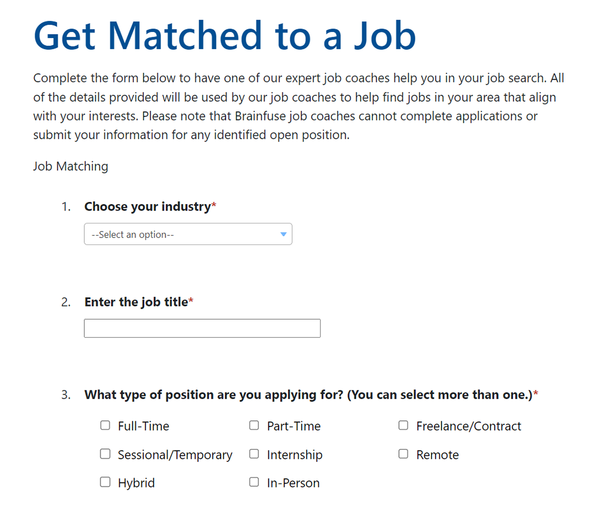 JobNow Expert Job Matching Submission Form