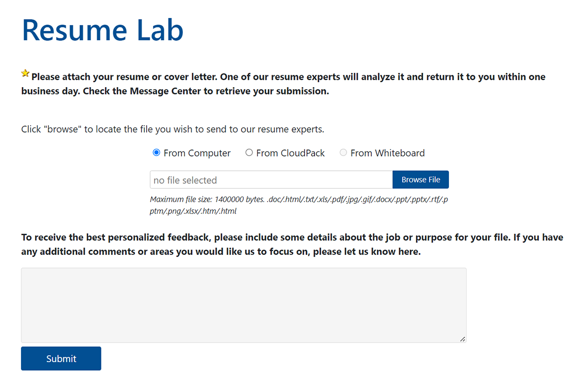 JobNow Resume Lab Submission Form