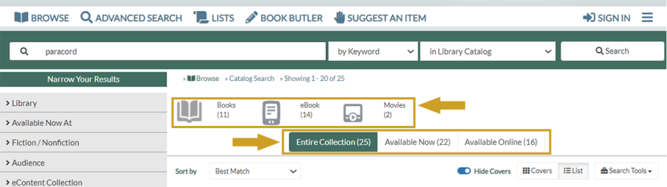 Figure 10: Format icons & Availability buttons above search results