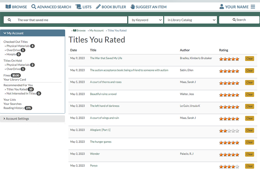 Figure 20. Titles You Rated page, found under My Account