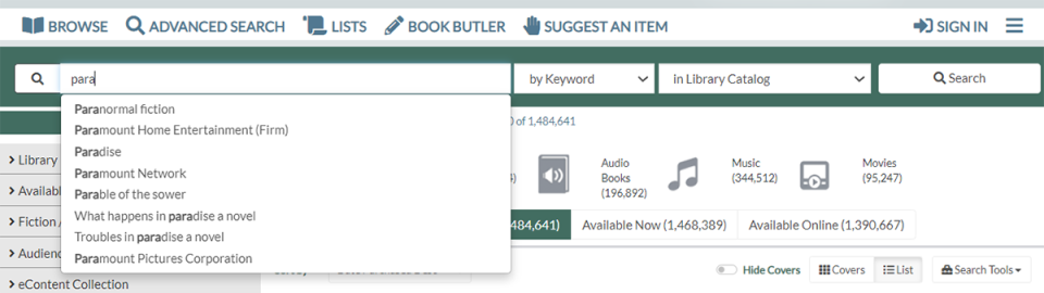 Figure 5. Keyword search autosuggestions