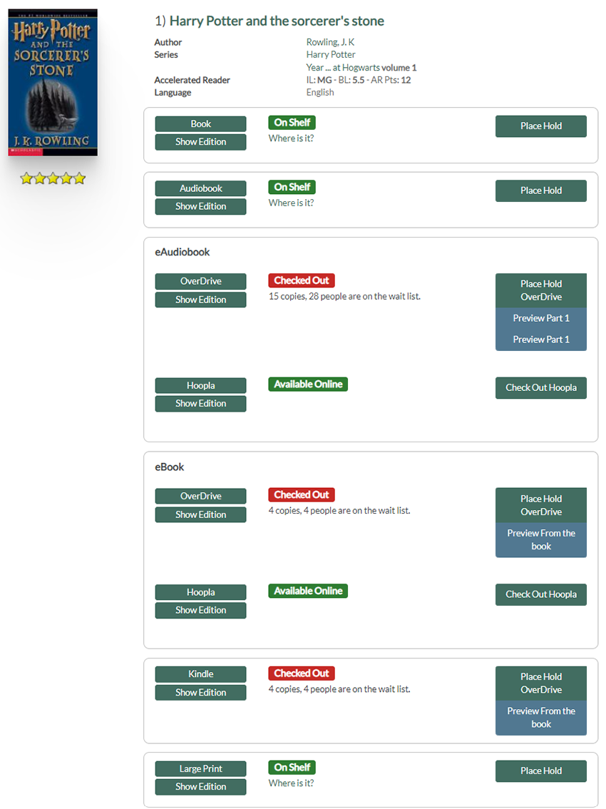 Figure 6. Example of all format types grouped with title