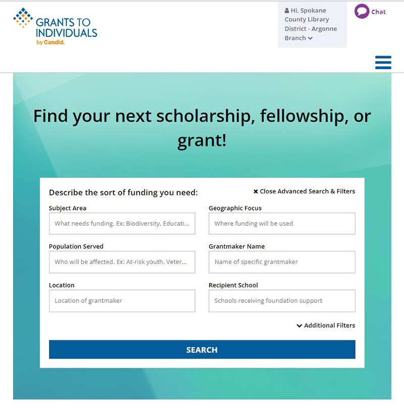 Figure 2. Grants to Individuals Advanced Search Screen