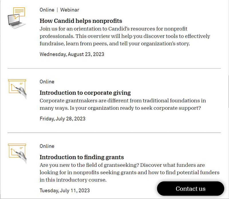 Figure 7. Candid Learning: Webinars and online learning events