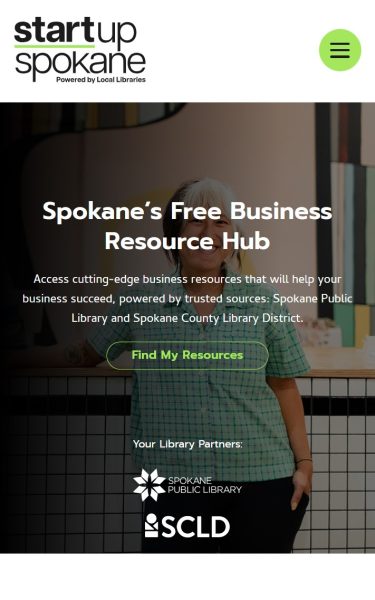 Screenshot of the mobile Home Page for the StartUp Spokane website
