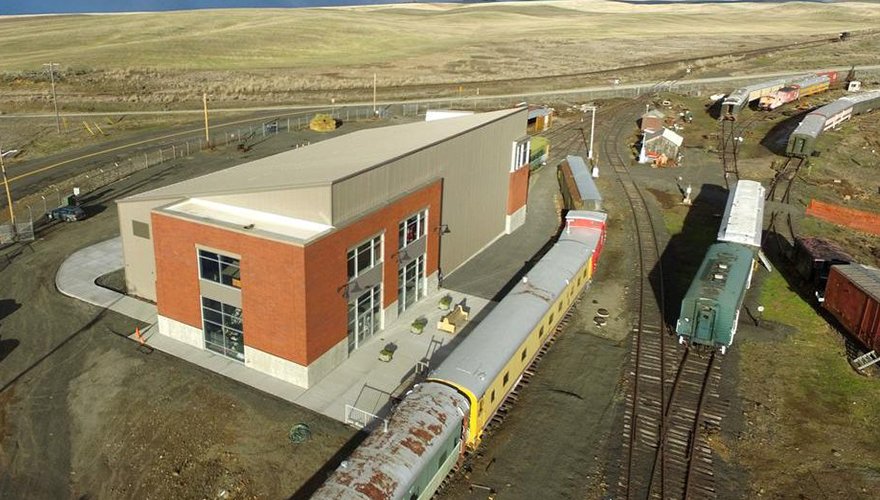 Aerial view of Inland Northwest Rail Museum in Reardan, Washington