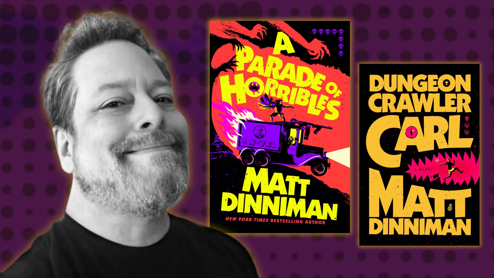 Author Matt Dinniman and two of his book covers