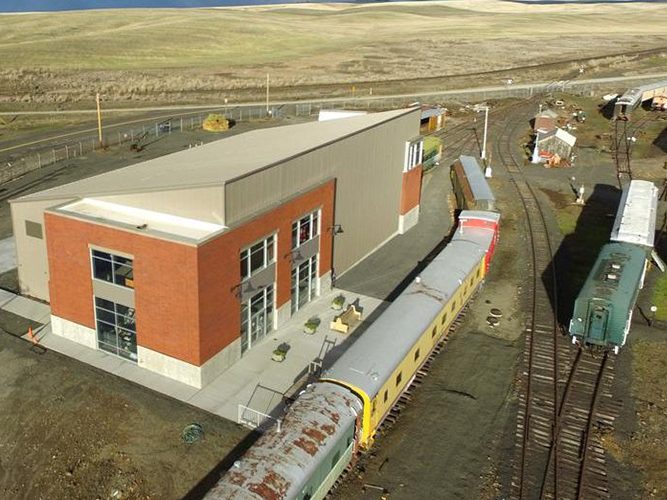 Aerial view of Inland Northwest Rail Museum in Reardan, Washington